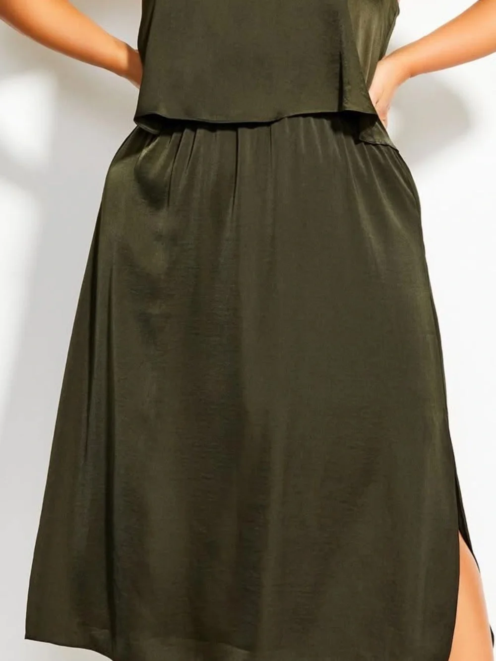 City Chic Dark Olive Midi Dress with Side Slit hunter Green - Picture 2 of 9